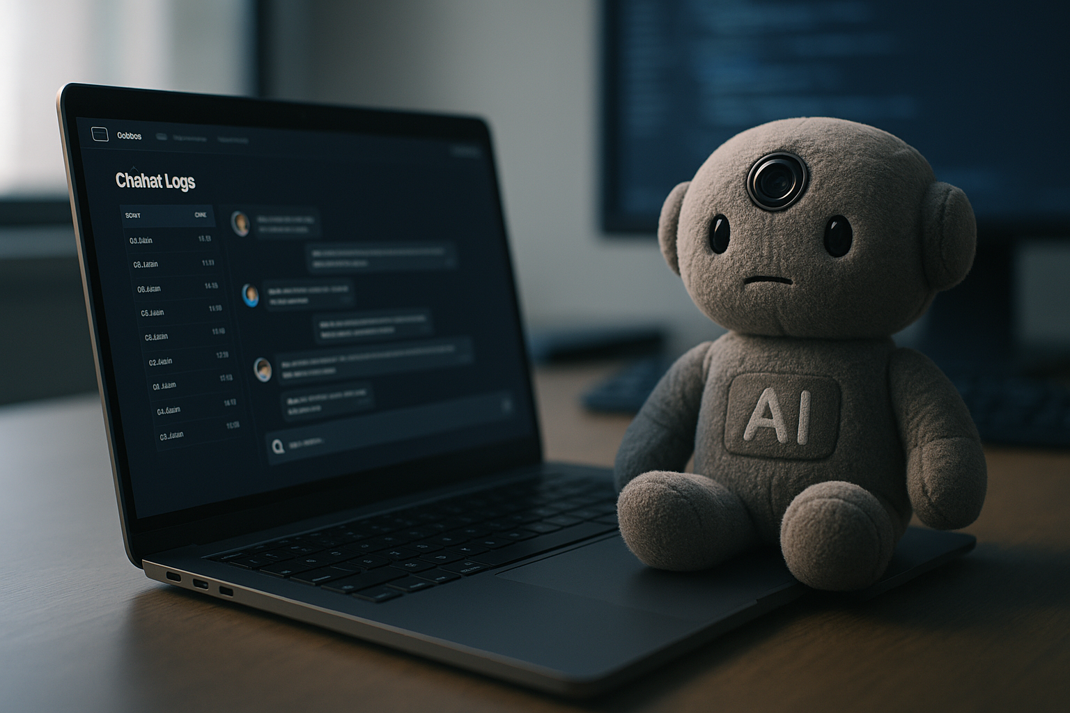 Illustration of AI toy data breach showing a dinosaur toy and an open cloud console exposing children's chat logs
