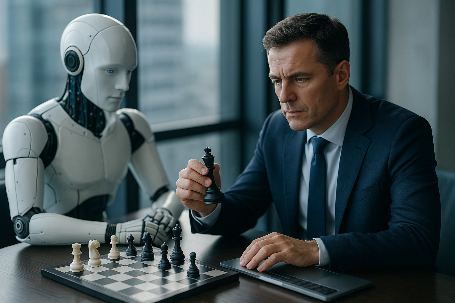 Abstract decision paths overlaid on circuitry illustrating rationality in AI systems for business leaders