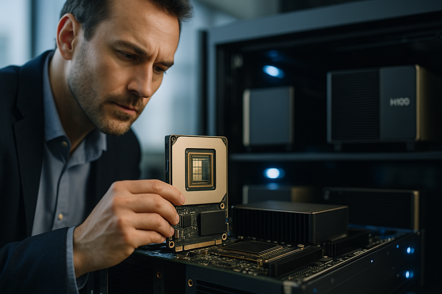 Multi-GPU server diagram showing HBM stacks, NVLink fabric and Mixture of Experts routing for Blackwell GPU for MoE inference