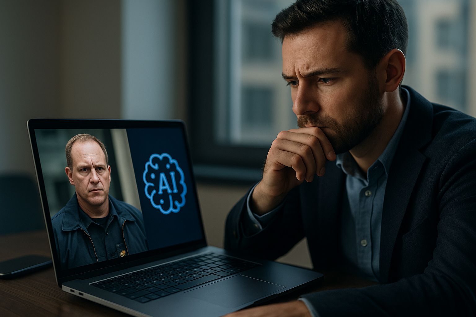 Split-screen of authentic masked police footage beside AI-generated misidentifications showing inconsistent 'unmasked' faces