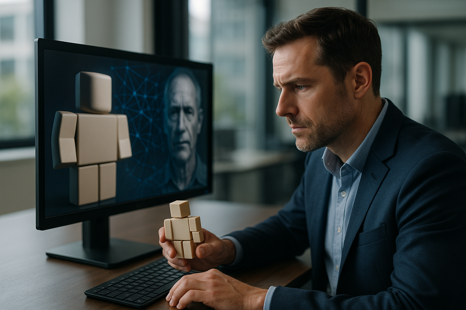 Graphic showing Roblox AI age verification problems with a facial scan, age buckets, and verification workflow