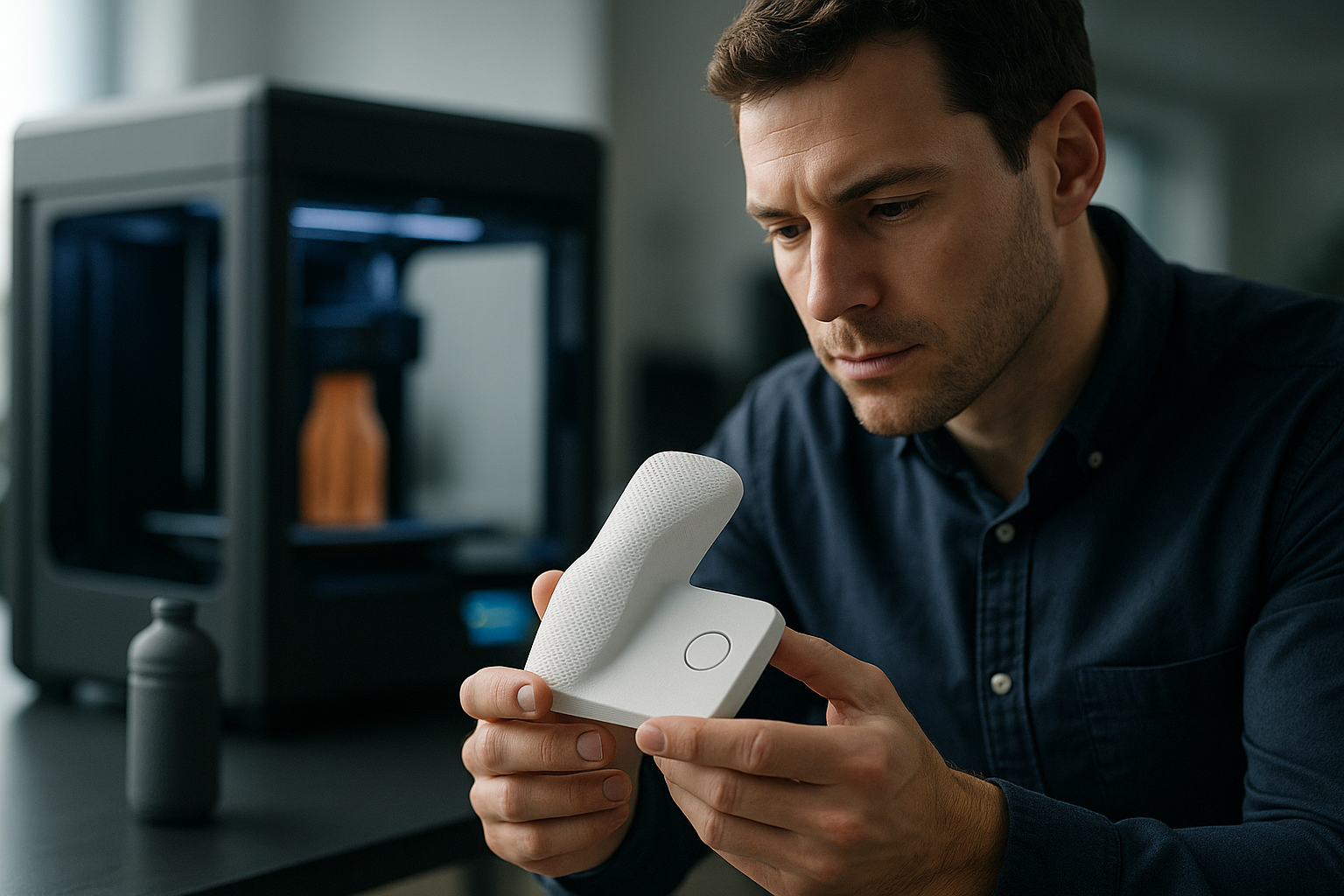 Prototype showing AI-assisted 3D printing personalization of a durable everyday product using dual-mode resin and embedded sensors