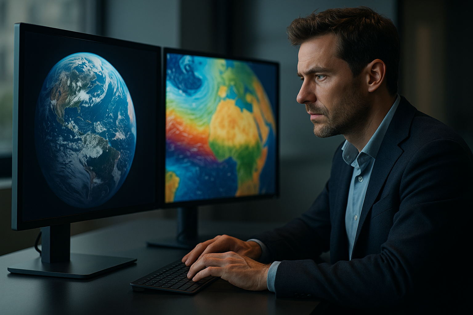 High-resolution visualization of Earth-2 AI weather models downscaling precipitation to 2 km resolution