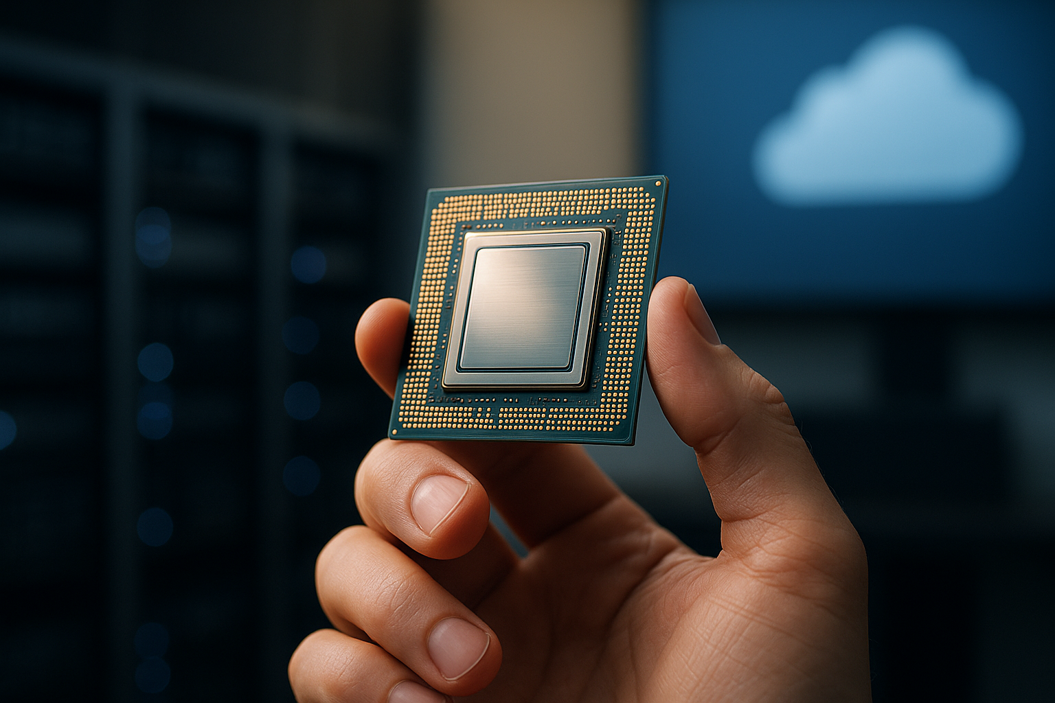 Conceptual illustration of Maia 200 inference chip and AI acceleration hardware for Azure LLM serving