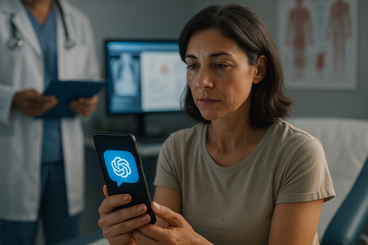 Patient reviewing oncology test results with an AI assistant in a ChatGPT Health for patients workspace