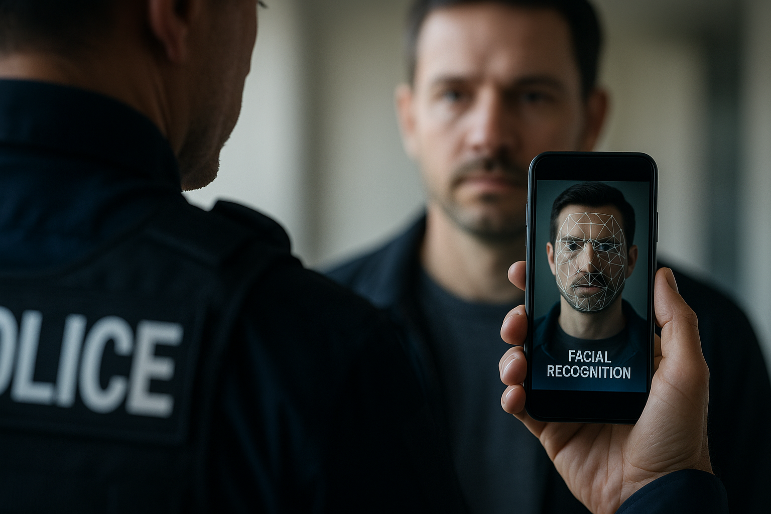 Smartphone facial scan in the field showing Mobile Fortify facial recognition used by officers