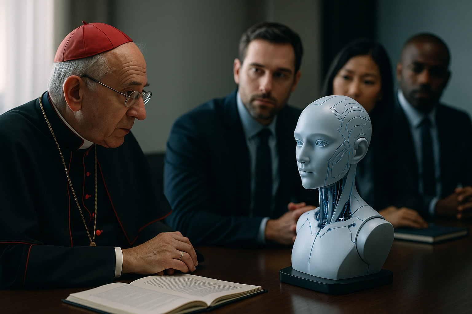 Silhouette of St. Peter’s dome with circuit traces symbolizing Vatican AI ethics and faith engaging technology
