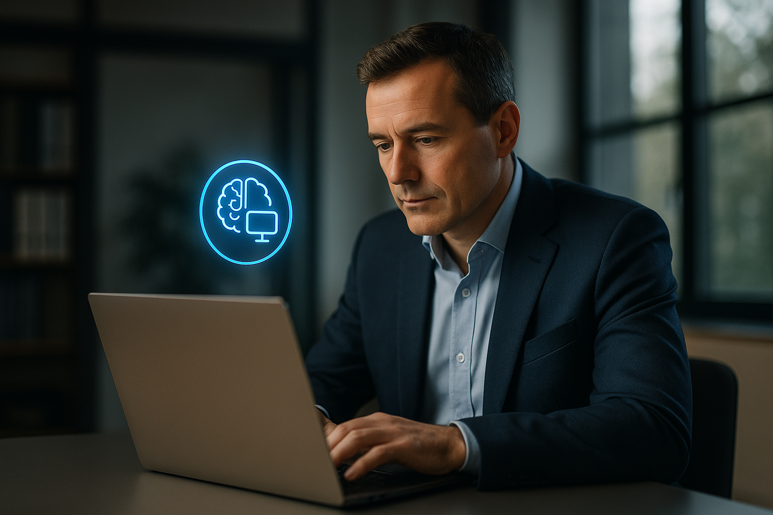 Abstract enterprise AI visualization showing Copilot for enterprise knowledge management linking internal R&D documents and live market data