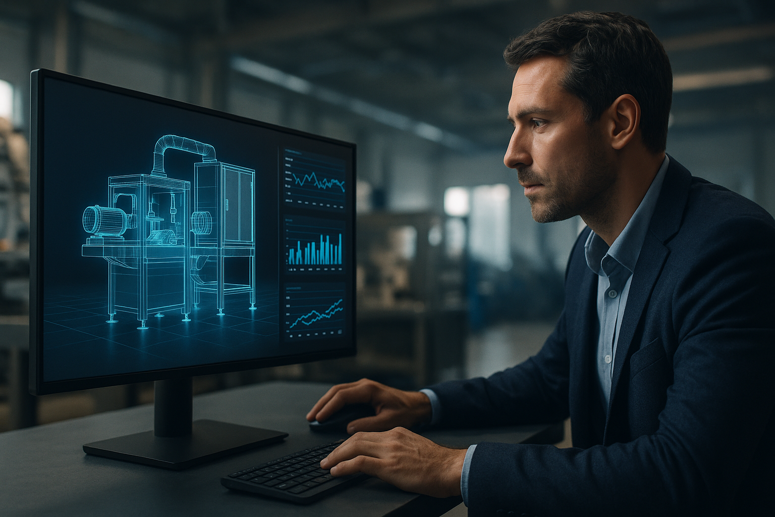 Physics-accurate factory digital twin illustrating industrial digital twins for manufacturing synchronized with live operations