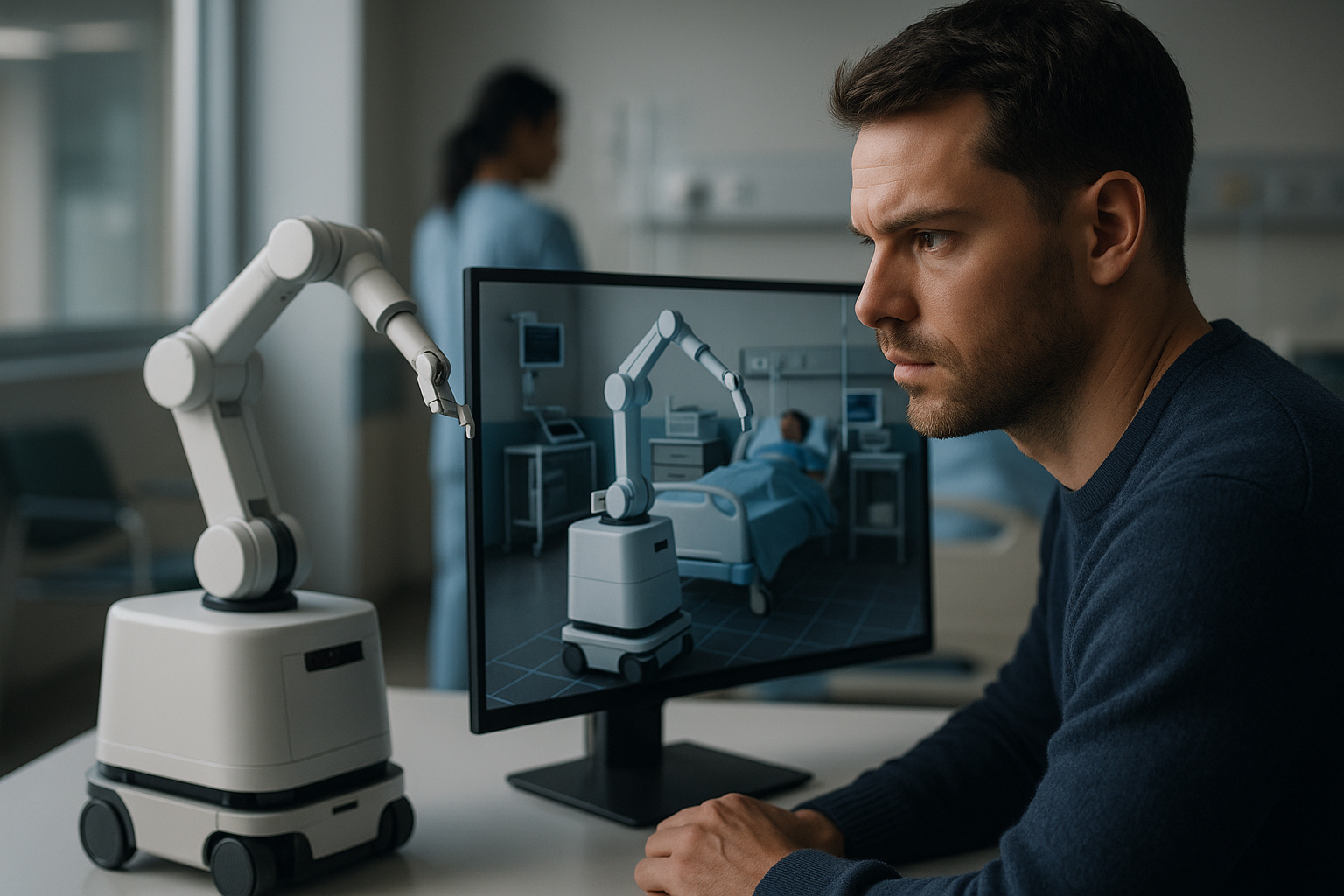 Digital twin of a hospital corridor guiding a mobile robot for hospital robotics simulation and navigation testing