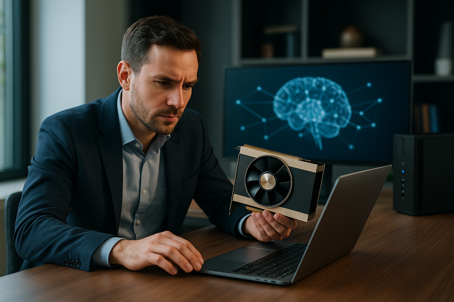 Conceptual illustration of AI infrastructure highlighting Nvidia hardware scarcity for business AI