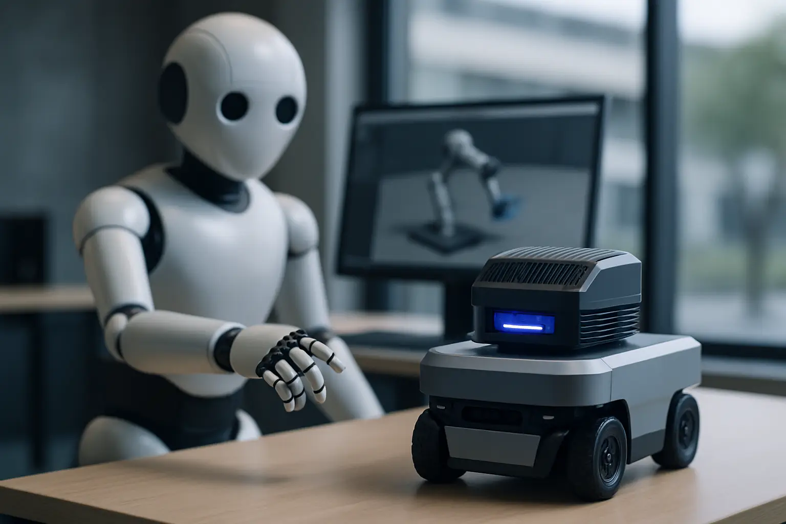 NVIDIA physical AI for robots demo showing GR00T model controlling a robot in an Isaac Sim environment with Jetson Thor deployment