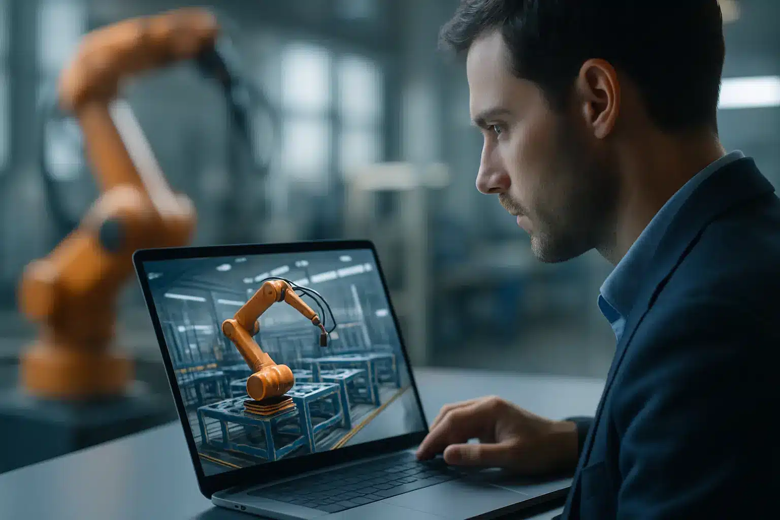 Factory digital twin in Omniverse illustrating simulation-first manufacturing workflows for virtual commissioning and sim-to-real testing