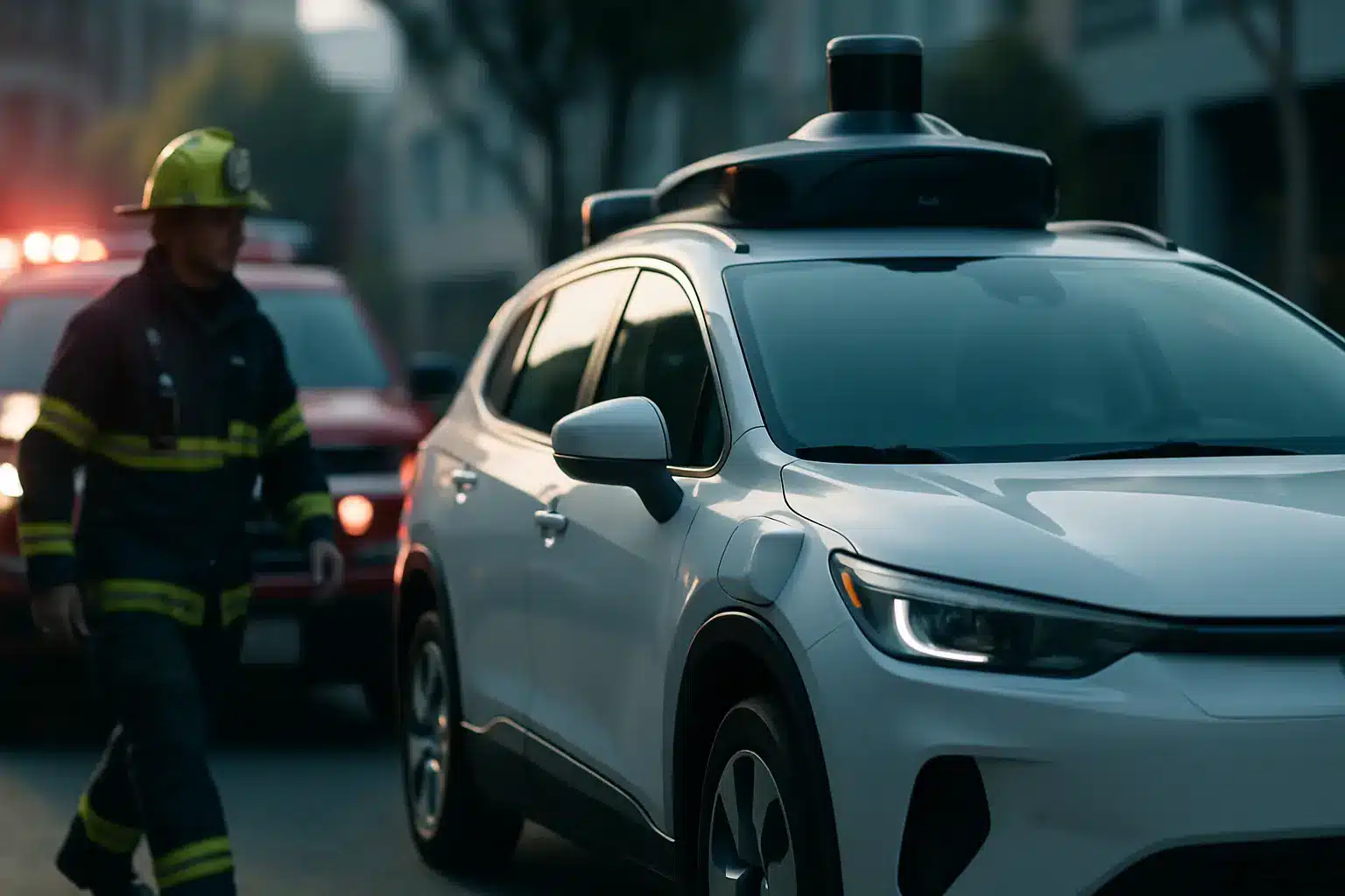 Waymo emergency responder incidents: robotaxi blocking an ambulance while first responders work the scene