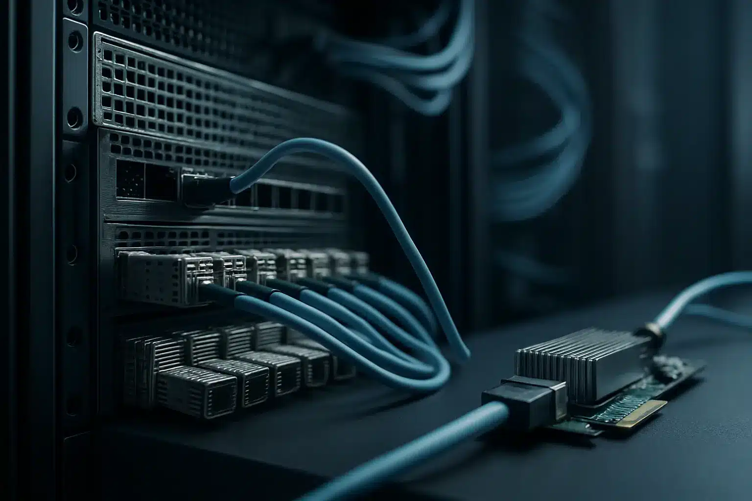 Data center rack with Spectrum-4 switches and BlueField-3 SuperNICs illustrating AI-optimized Ethernet fabric for gigascale AI