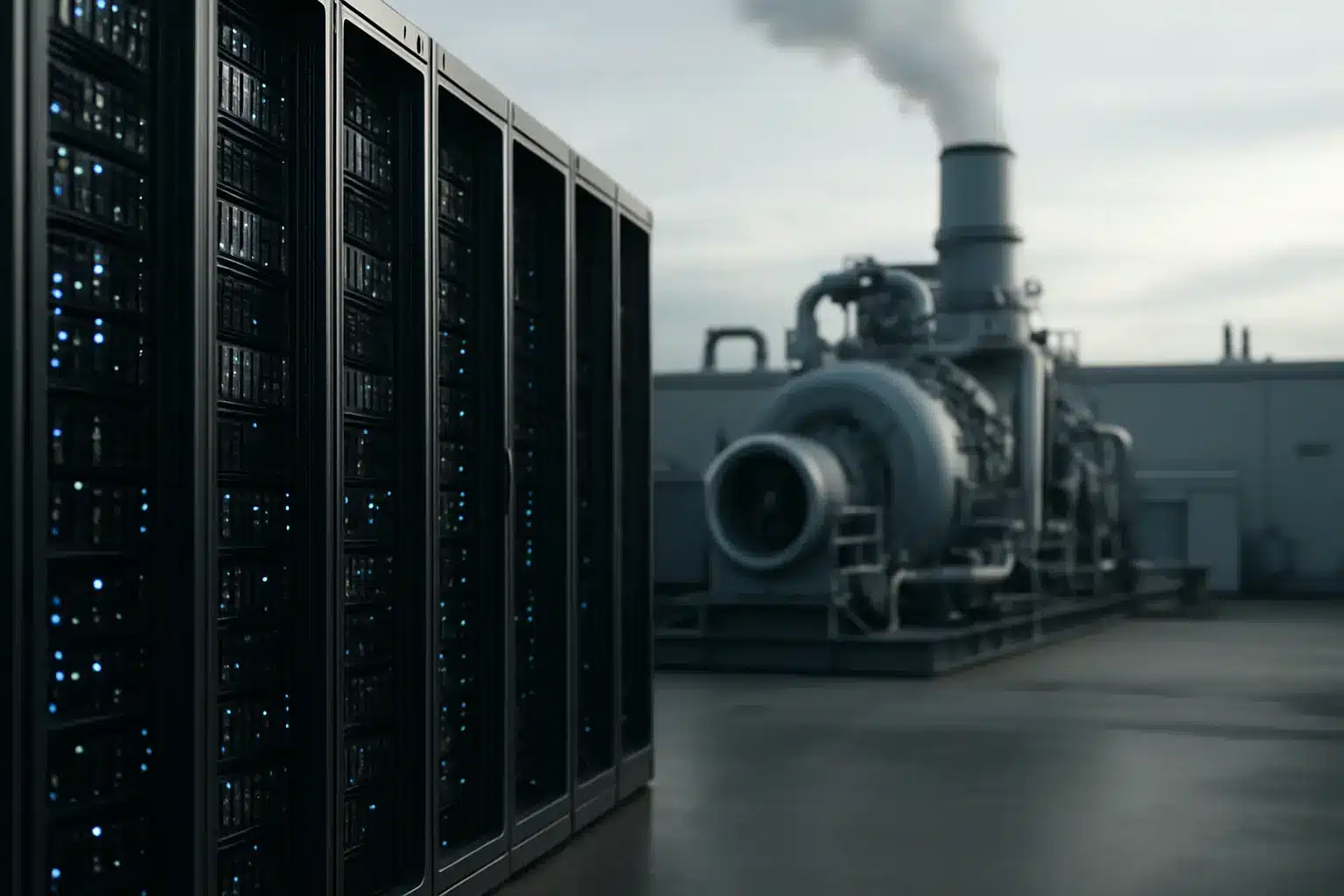 Colossus campus site with installed AI data center gas turbines beside GPU halls