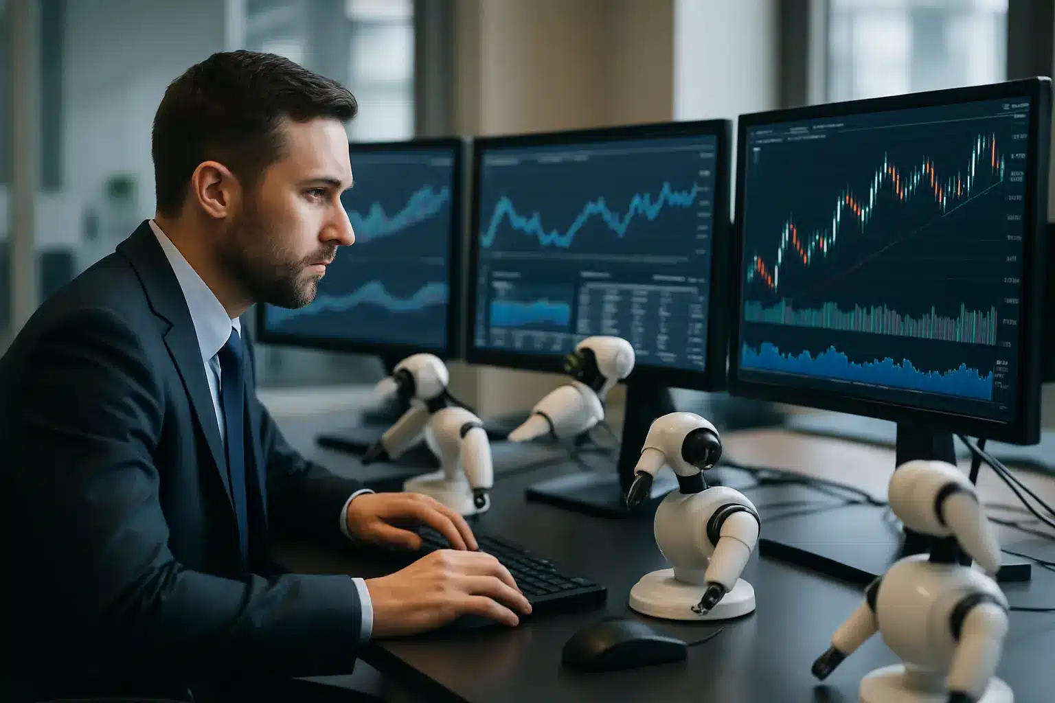 Multi-agent trading systems dashboard illustrating coordinated agents discovering financial signals from market data