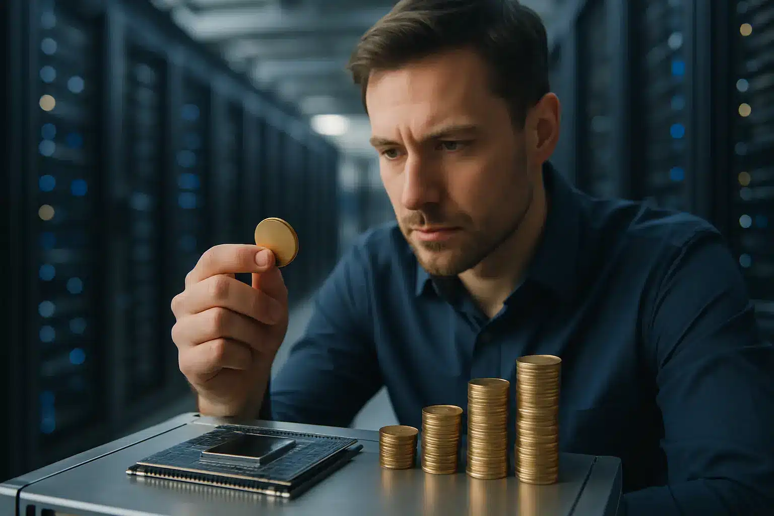 Server racks and cooling systems illustrating the tokens per watt metric for AI factories and data center efficiency